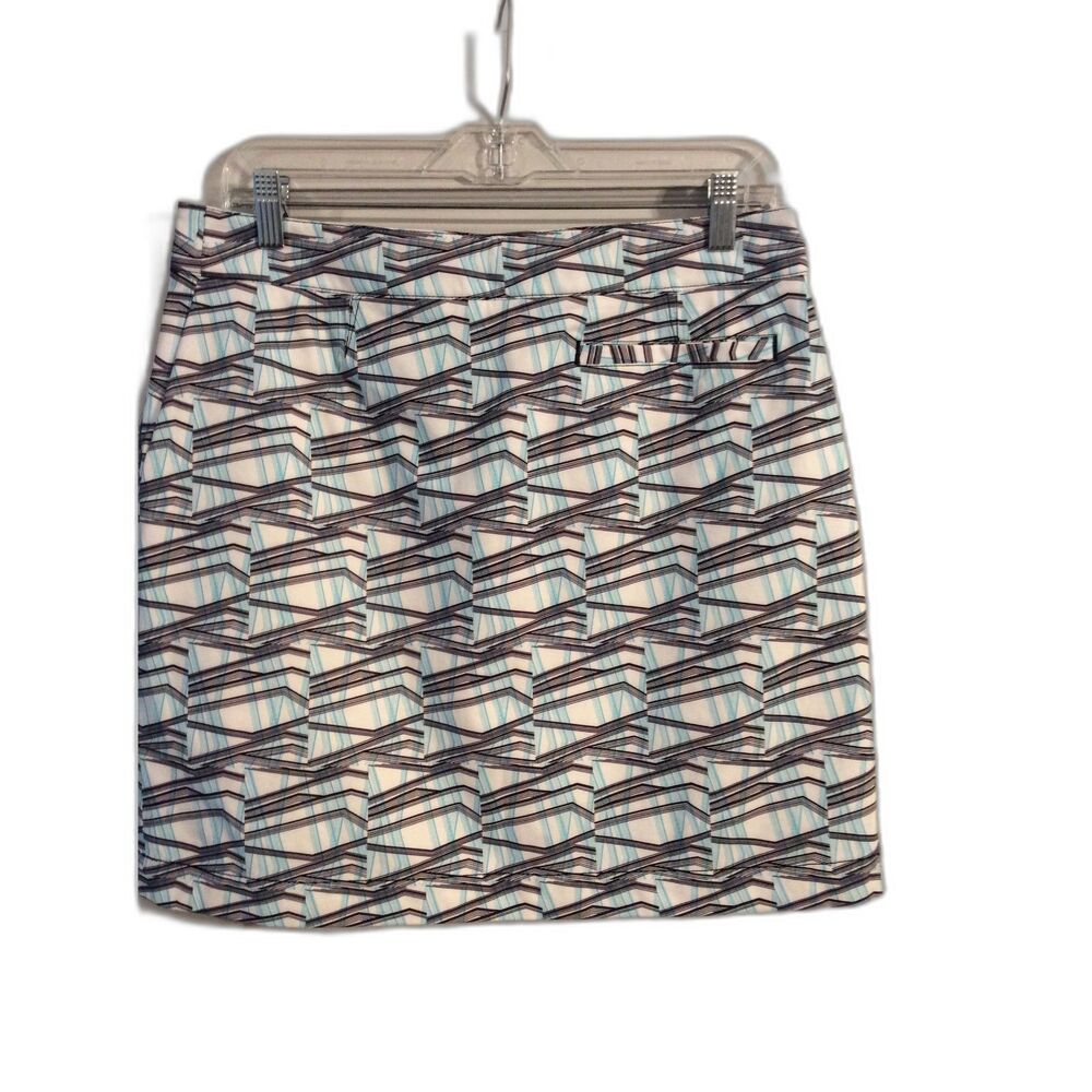 NWOT Annika Cutter & Buck Print Golf Skirt Teal Black Print Womens size 8